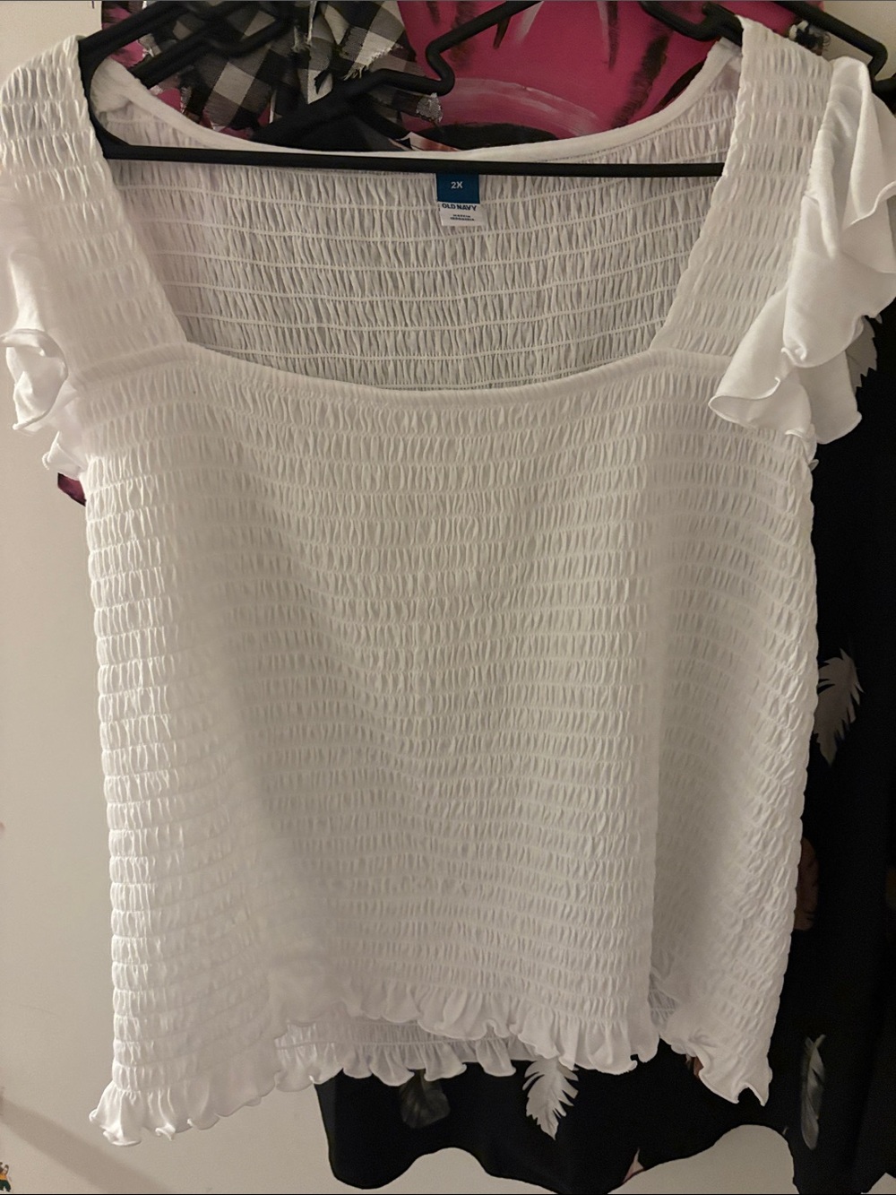 Old Navy White Smocked Ruffle Sleeve Square Neck Top